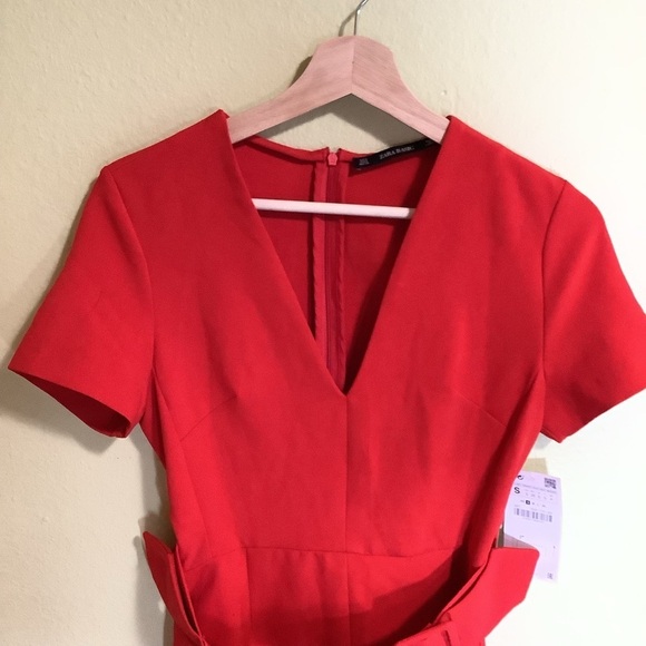 Zara Basics Red Belted Dress Size Small - Picture 5 of 13